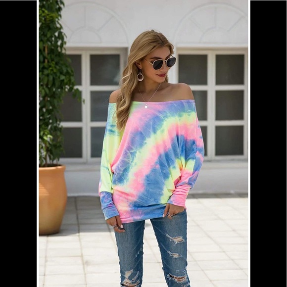 ☮️ Beautiful Tie Dye Long Sleeve Off shoulder Top - Picture 4 of 7